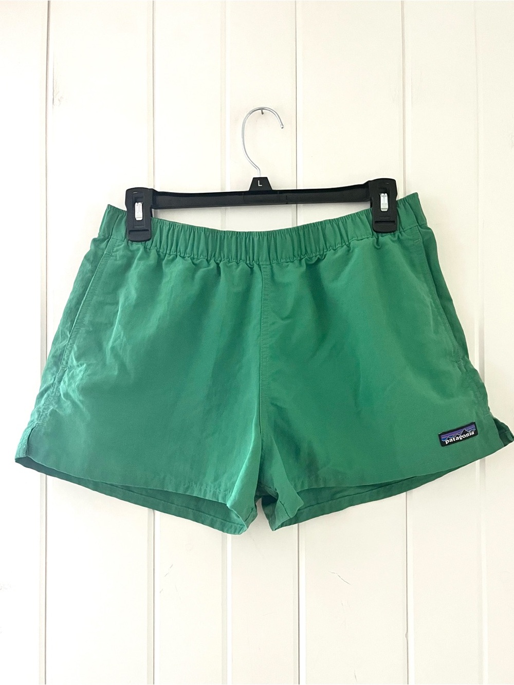 Patagonia Barely Baggies Shorts in a vibrant green colorway, Sz M